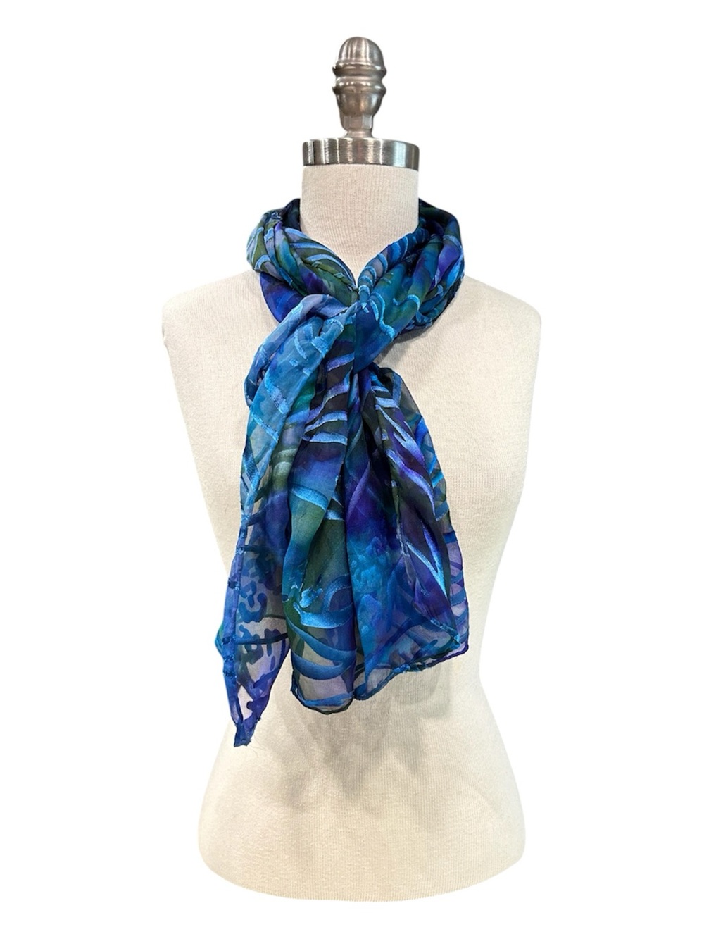 Hand Dyed Midnight Blue, Green, Turquoise, Orchid Silk Scarf NWT